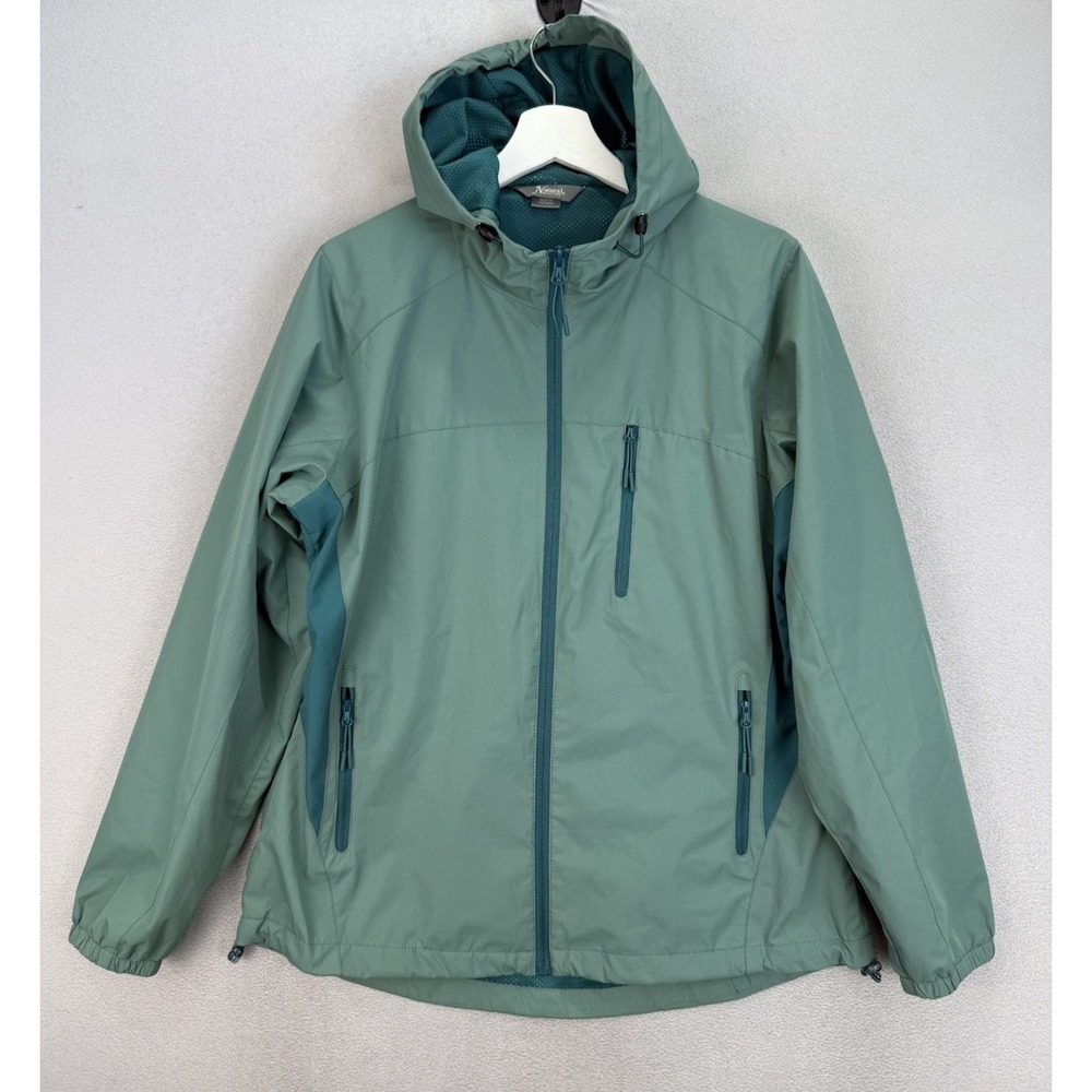 Natural Reflections Women's Sz L Aqua Green Hooded Outdoor Windbreaker Jacket
